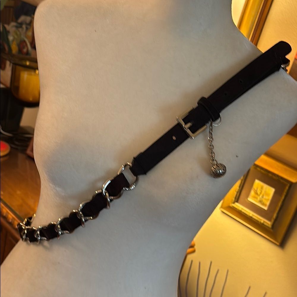 Black Suede Leather Chain Belt - XXL
